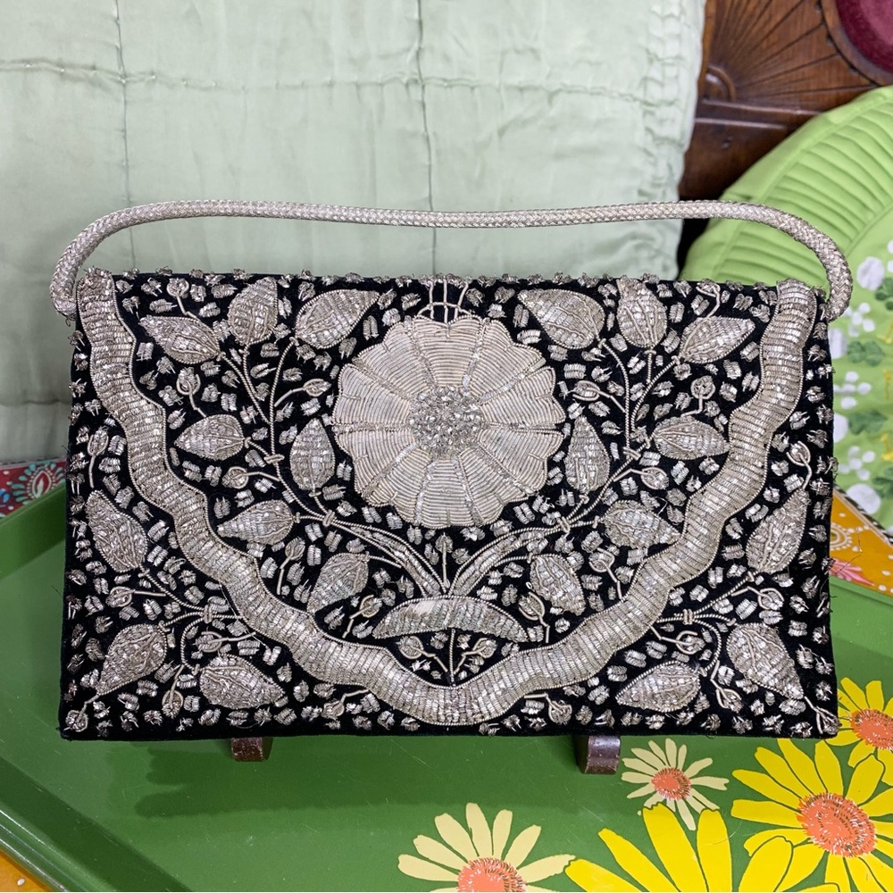 Velvet Floral Embroidered Clutch